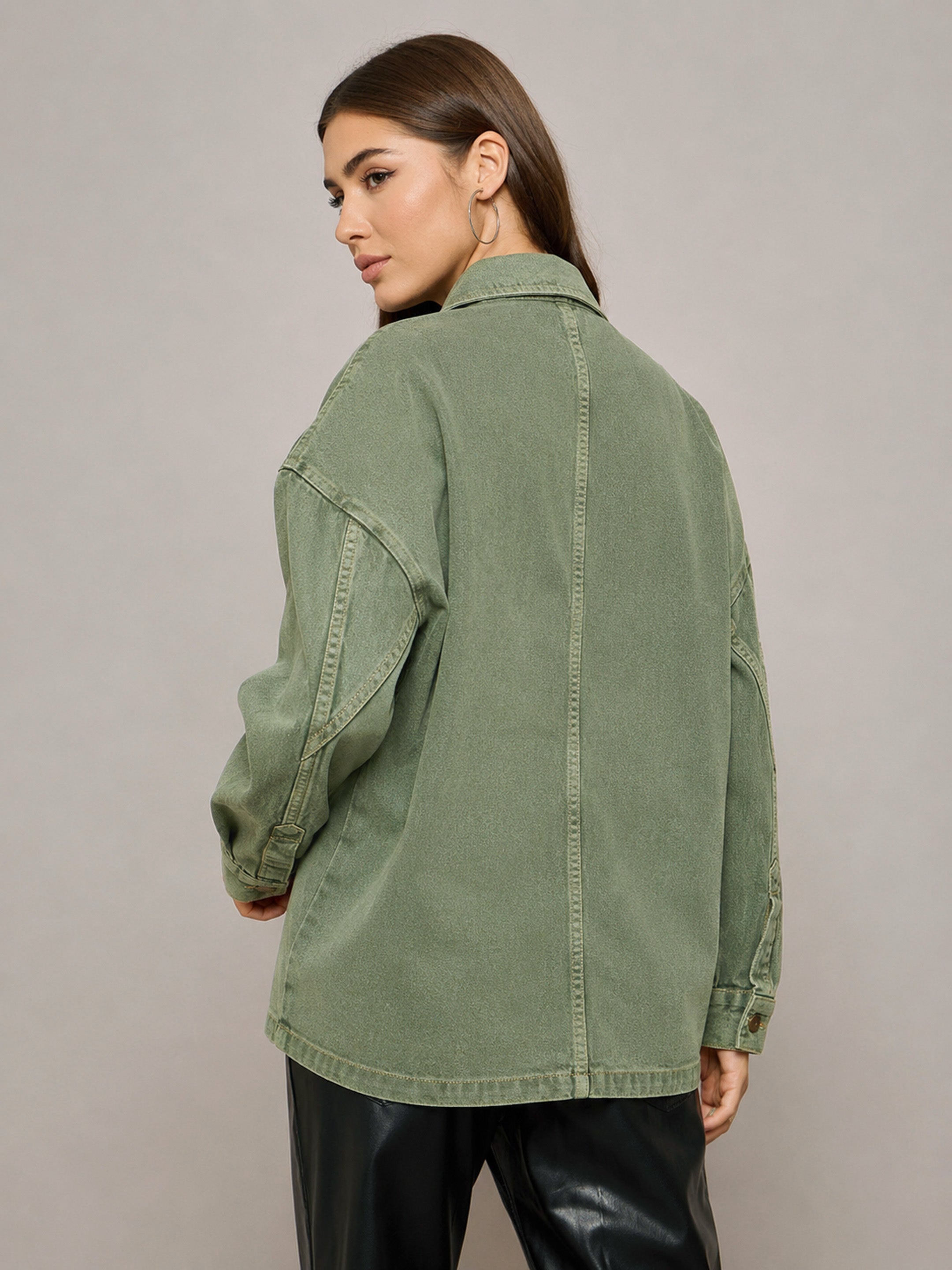 DesiQlo Green Denim Oversized Jacket - Green