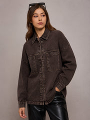 Women Brown Denim Oversized Jacket