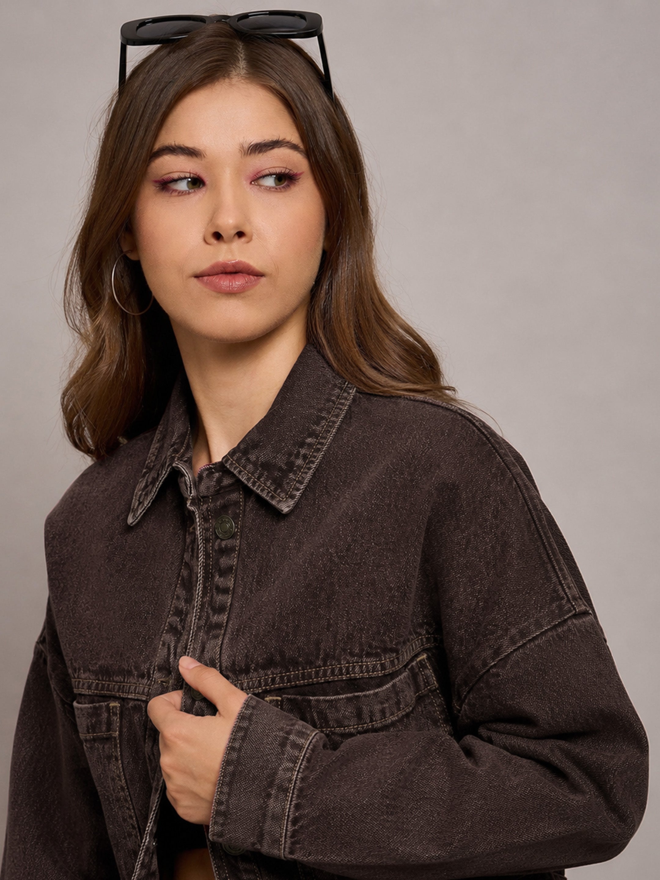 DesiQlo Brown Denim Oversized Jacket - Brown