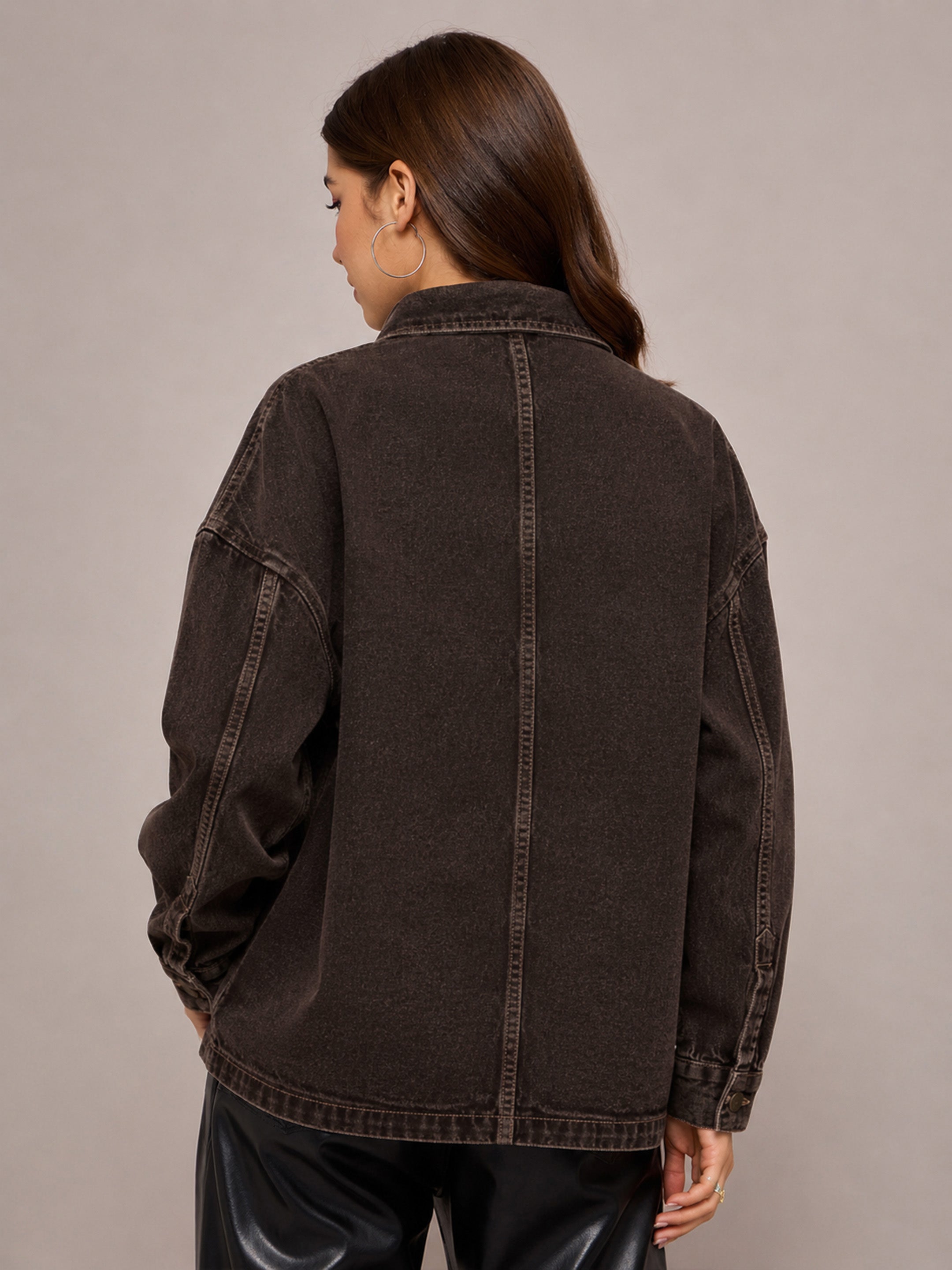DesiQlo Brown Denim Oversized Jacket - Brown