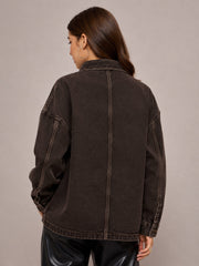 Women Brown Denim Oversized Jacket