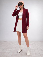 Women Maroon Full Sleeves Rib Shrug
