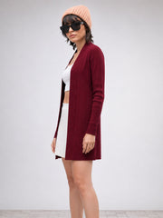 Women Maroon Full Sleeves Rib Shrug