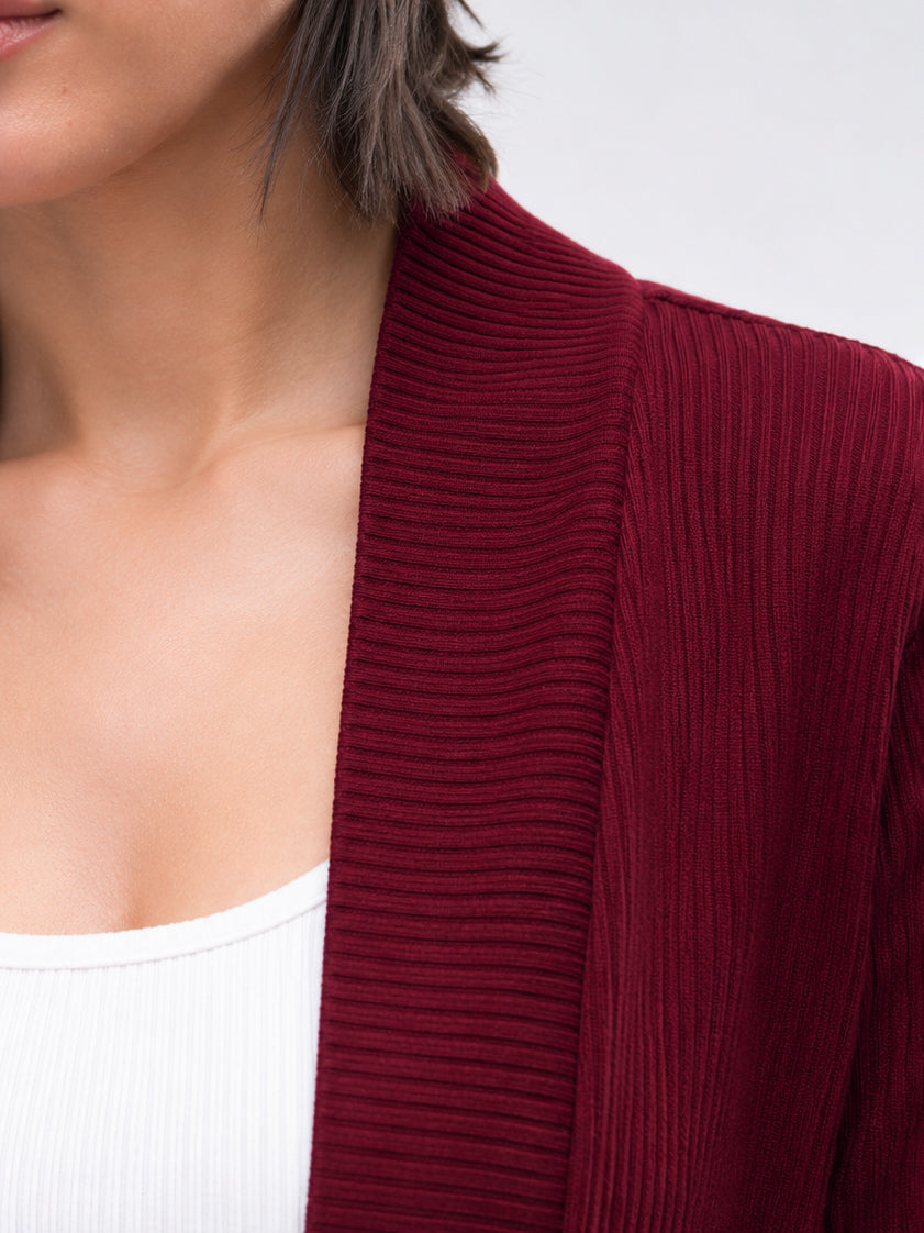DesiQlo Maroon Full Sleeves Rib Shrug - Maroon