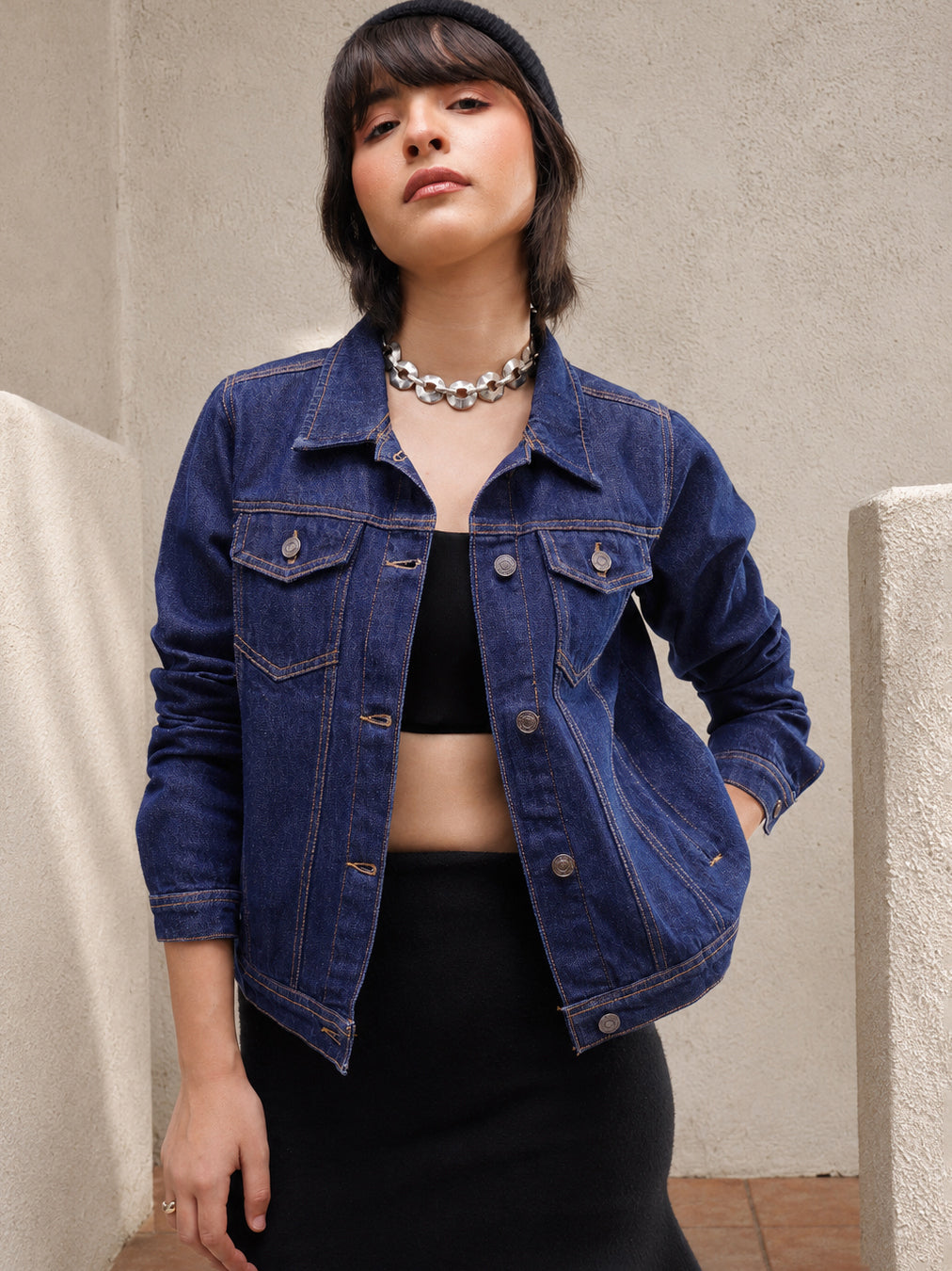 DesiQlo Navy Denim Regular Jacket - Navy Blue