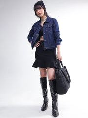 Women Navy Denim Regular Jacket