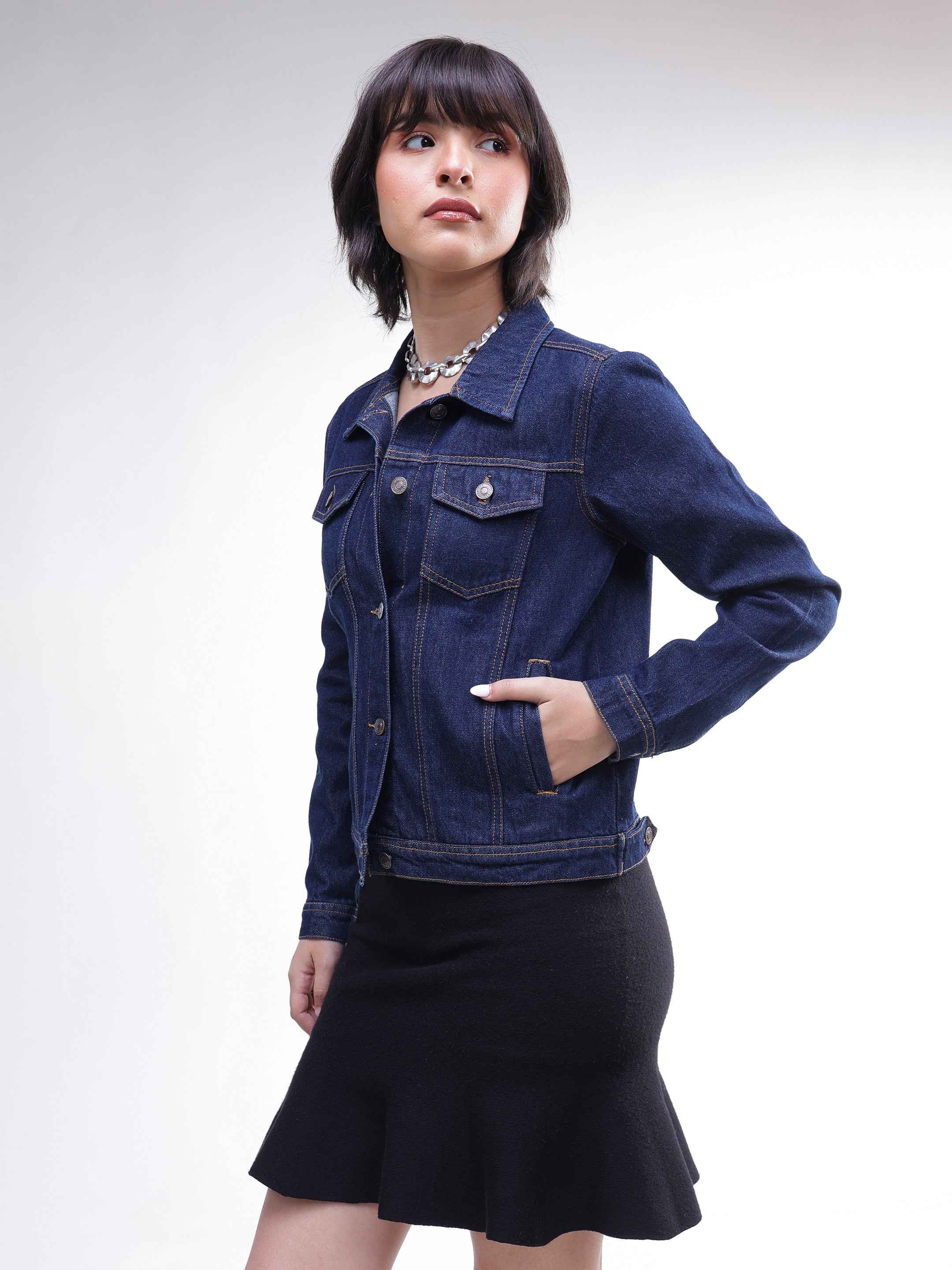 DesiQlo Navy Denim Regular Jacket - Navy Blue