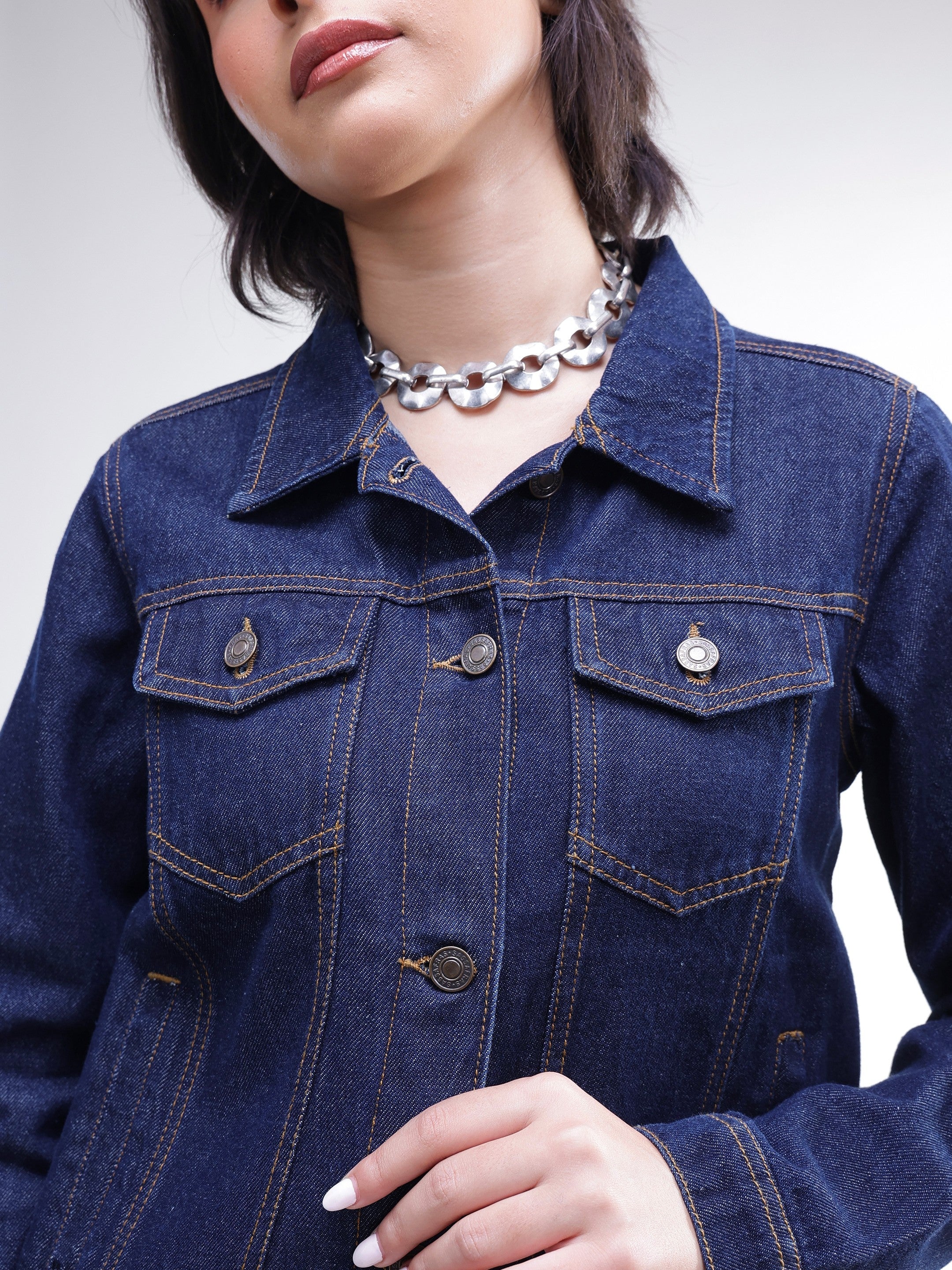 DesiQlo Navy Denim Regular Jacket - Navy Blue