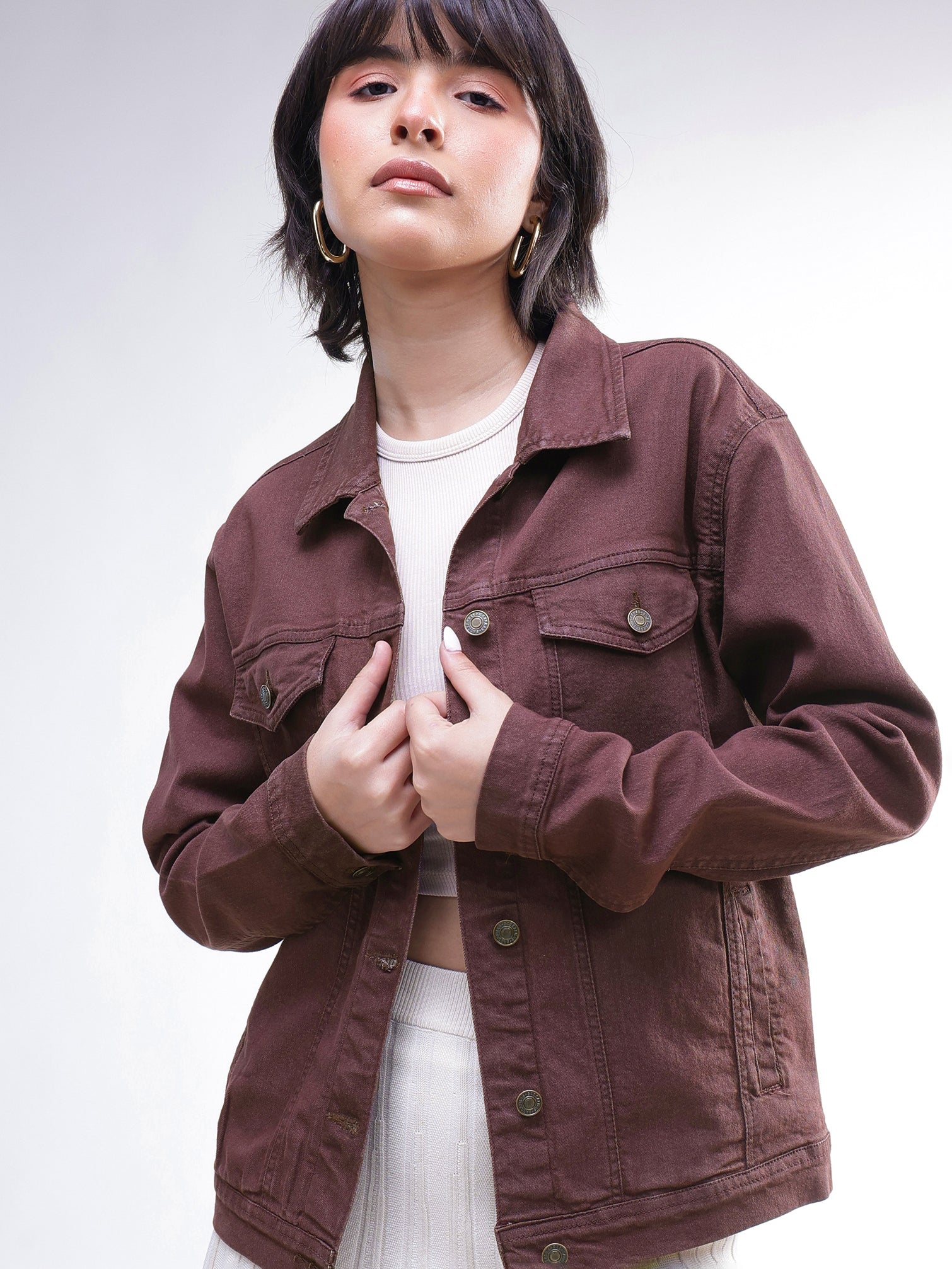 DesiQlo Brown Wash Denim Oversized Jacket - Brown