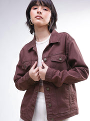 Women Brown Wash Denim Oversized Jacket