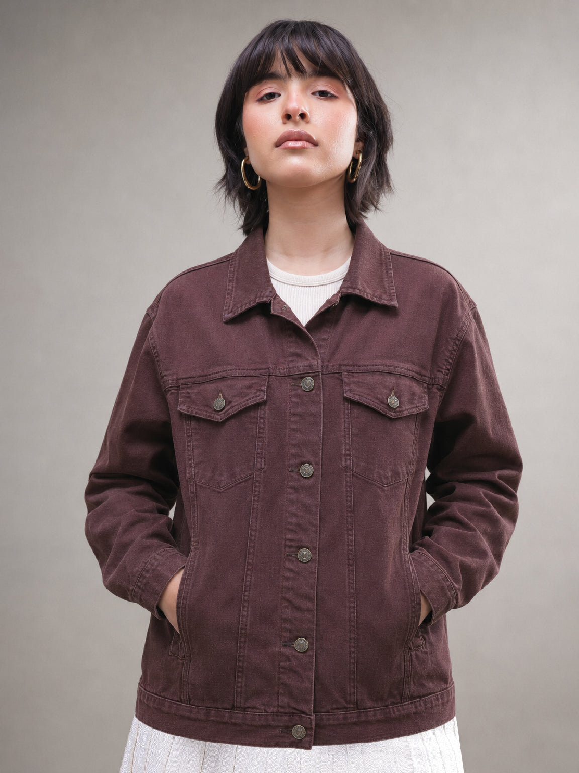 DesiQlo Brown Wash Denim Oversized Jacket - Brown