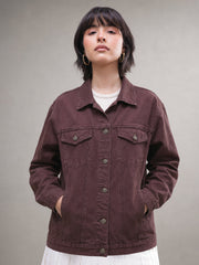 Women Brown Wash Denim Oversized Jacket