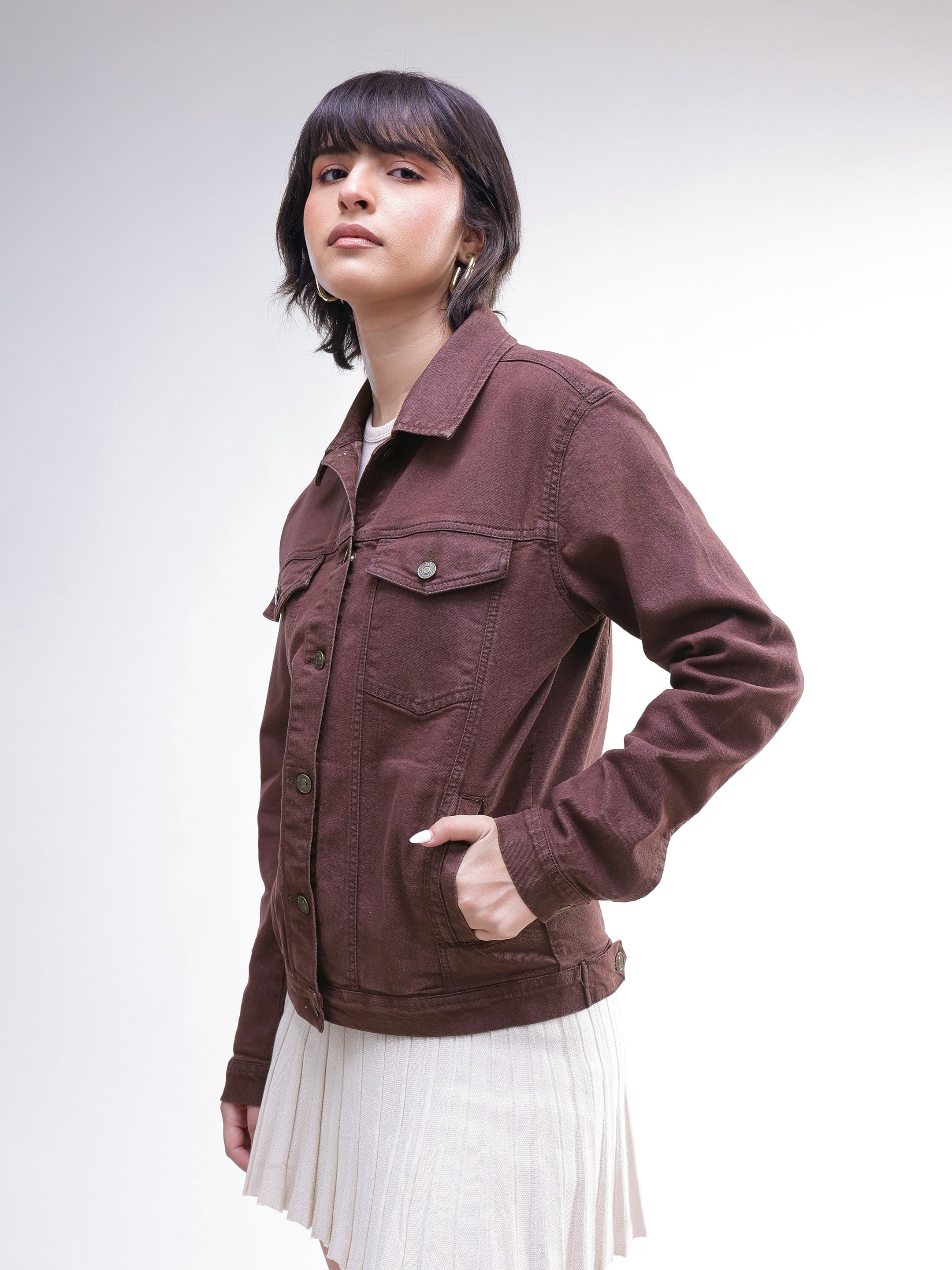 DesiQlo Brown Wash Denim Oversized Jacket - Brown