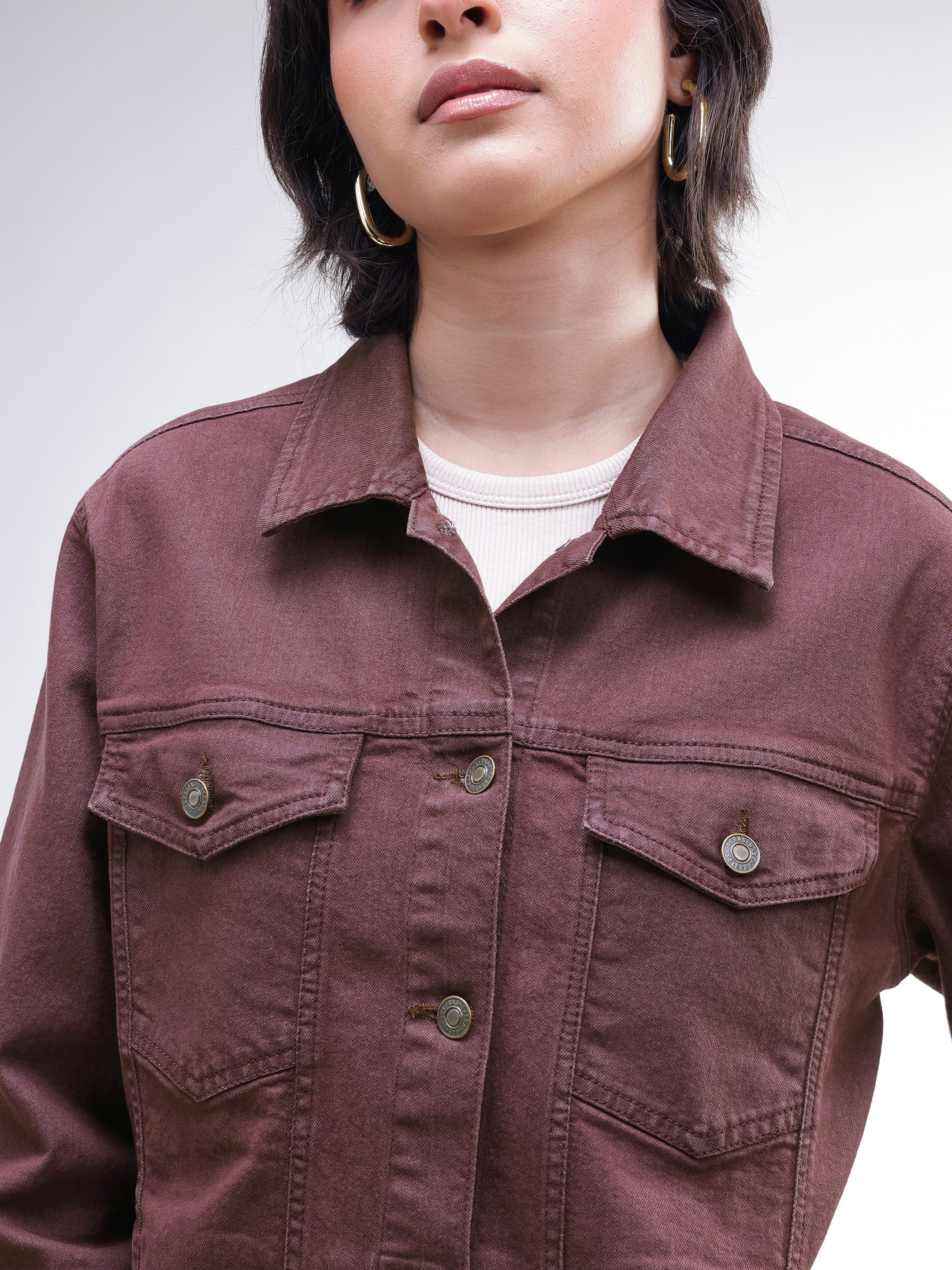 DesiQlo Brown Wash Denim Oversized Jacket - Brown