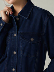 Women Navy Wash Denim Oversized Jacket