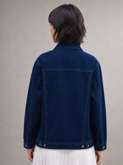 Women Navy Wash Denim Oversized Jacket