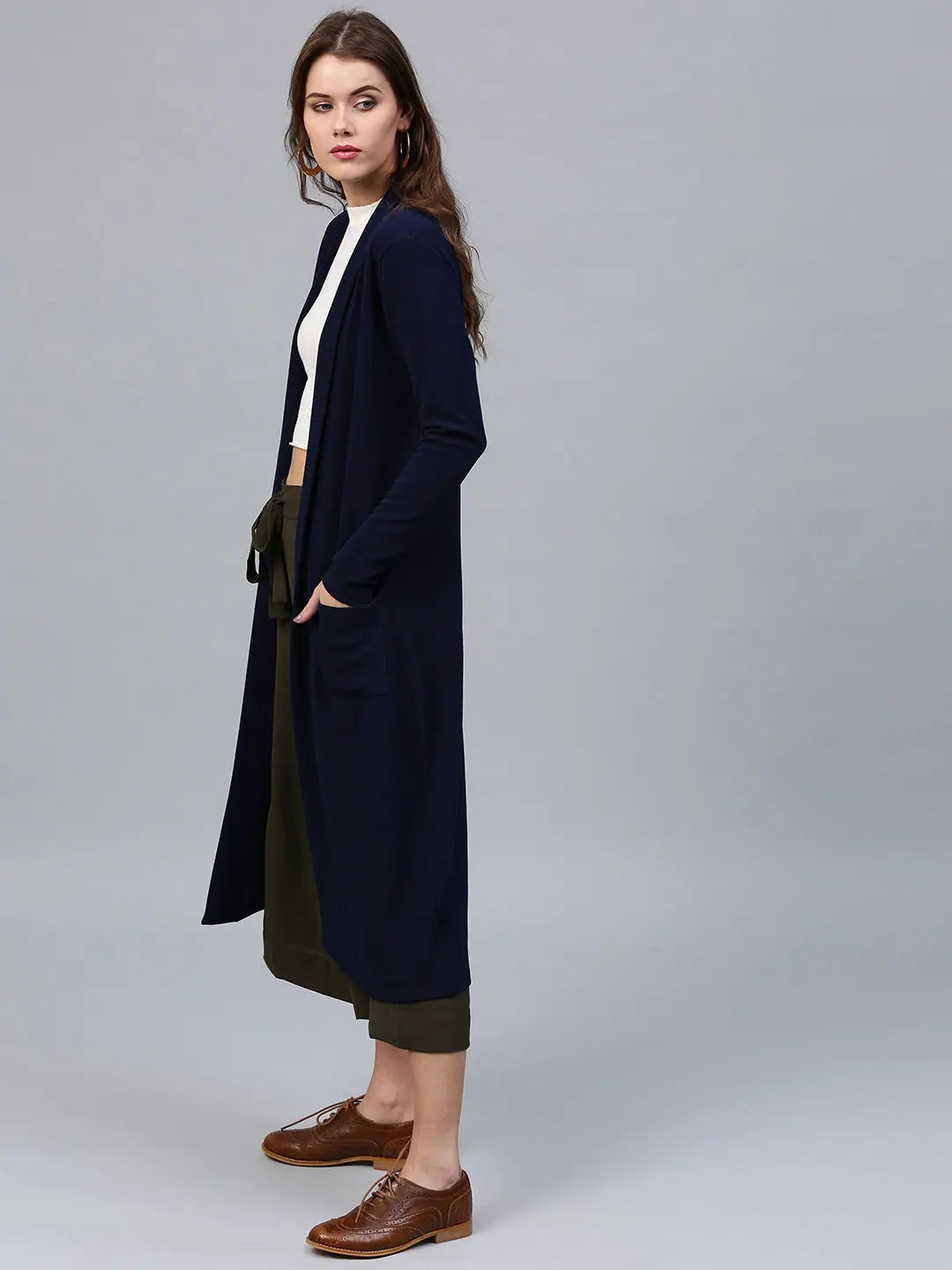 Women Solid Navy Full Sleeve Jacket