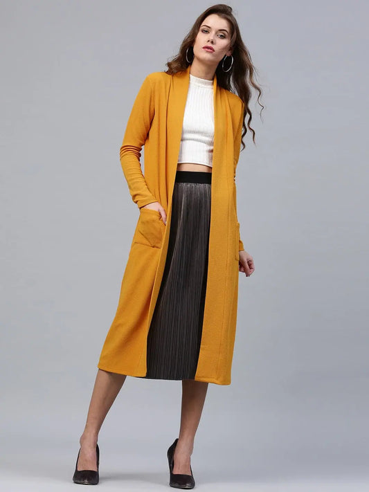 Women Solid Mustard Full Sleeve Jacket 1080