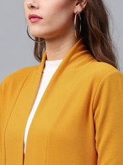 Women Solid Mustard Full Sleeve Jacket