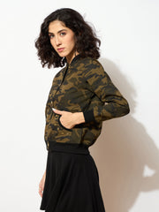 Women Camouflage Buttoned Bomber Jacket-SFJCKT6144