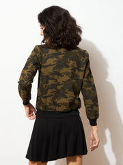 Women Camouflage Buttoned Bomber Jacket-SFJCKT6144