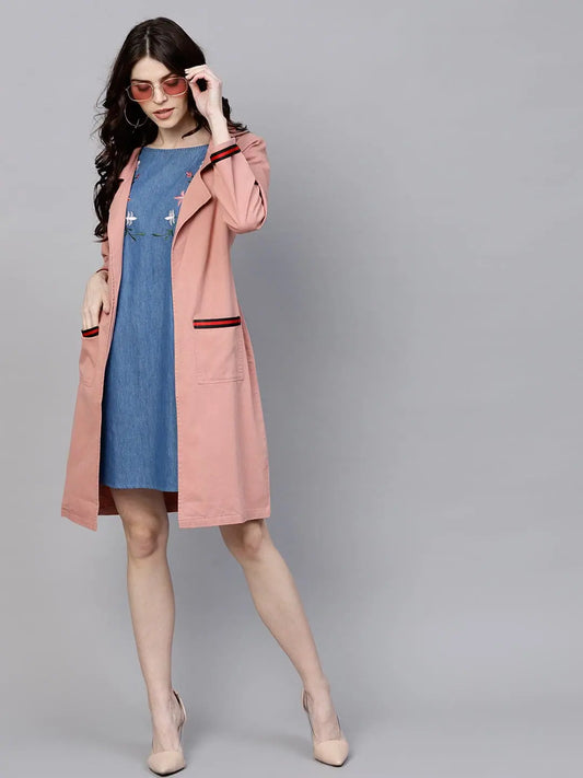 Women Solid Pink Full Sleeve Jacket 1080