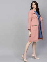 Women Solid Pink Full Sleeve Jacket