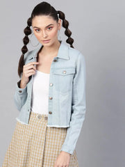 Women Solid Standard Blue Jacket
