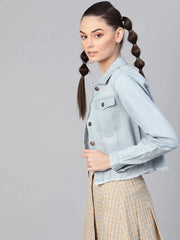 Women Solid Standard Blue Jacket