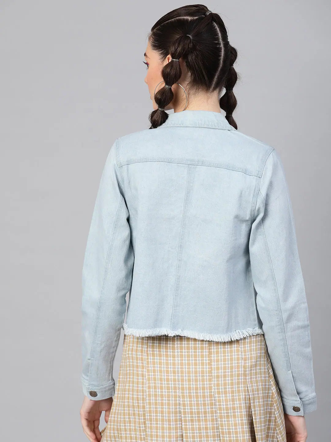 Blue Cropped Denim Jacket - Women's Fashion Outerwear