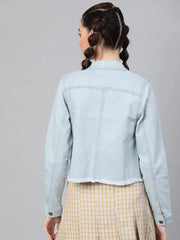 Women Solid Standard Blue Jacket
