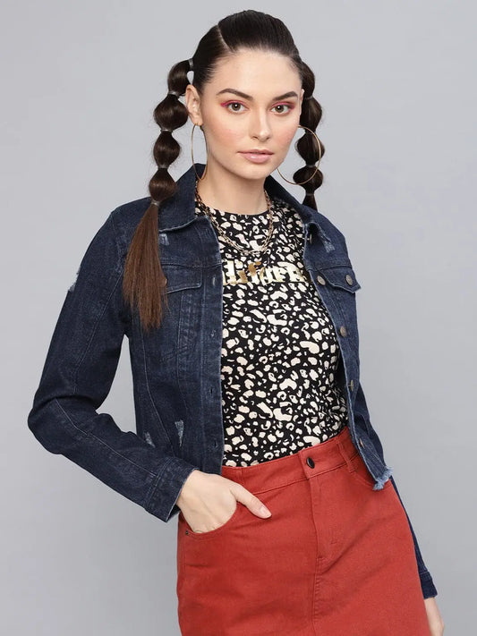 Women Solid Standard Blue Jacket 1080