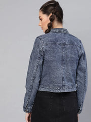 Women Solid Standard Blue Jacket