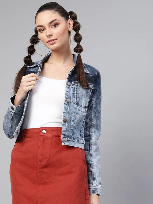 Women Solid Standard Blue Jacket 1080