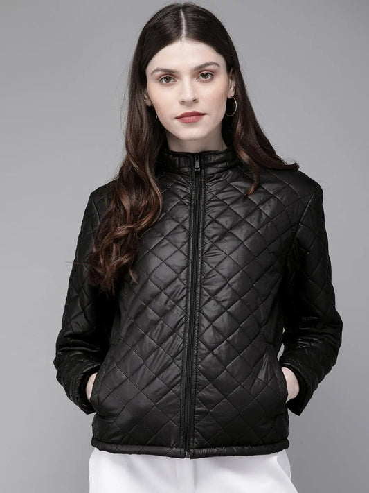 Women Solid Black Full Sleeve Jacket 1080