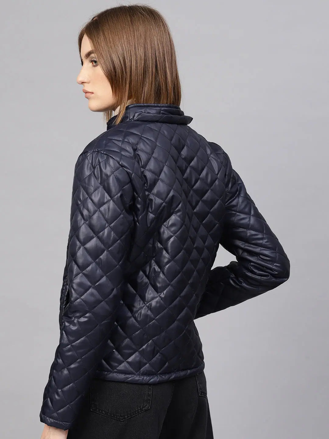 Navy Quilted Puffer Jacket | Warm Women's Winter Coat
