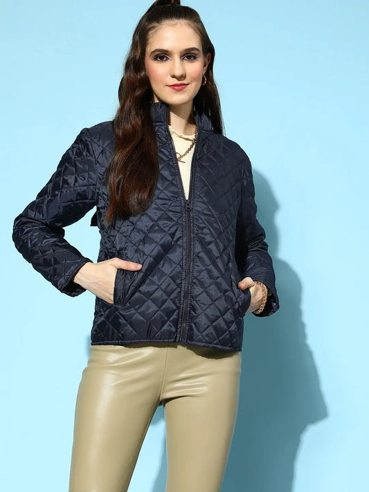 Women Solid Standard Navy Jacket 1080