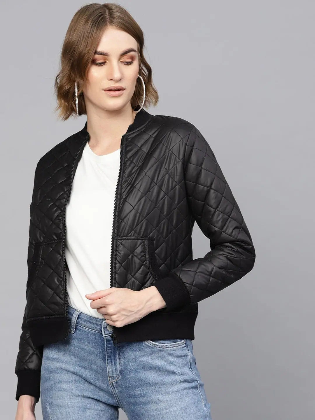 Women's Black Bomber Jacket - Stylish Winter Coats & Outerwear