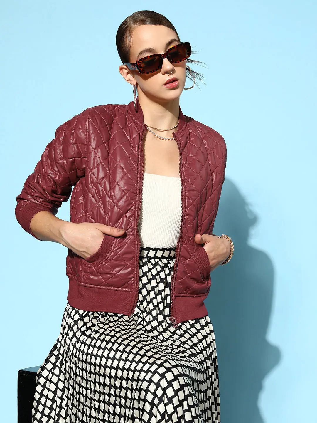 Burgundy Bomber Jacket | Women's Fashion Jackets and Outerwear