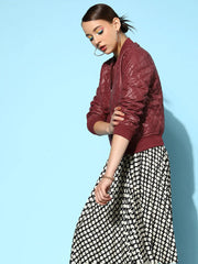 Women Solid Standard Burgundy Jacket