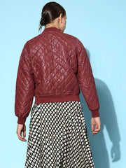 Women Solid Standard Burgundy Jacket