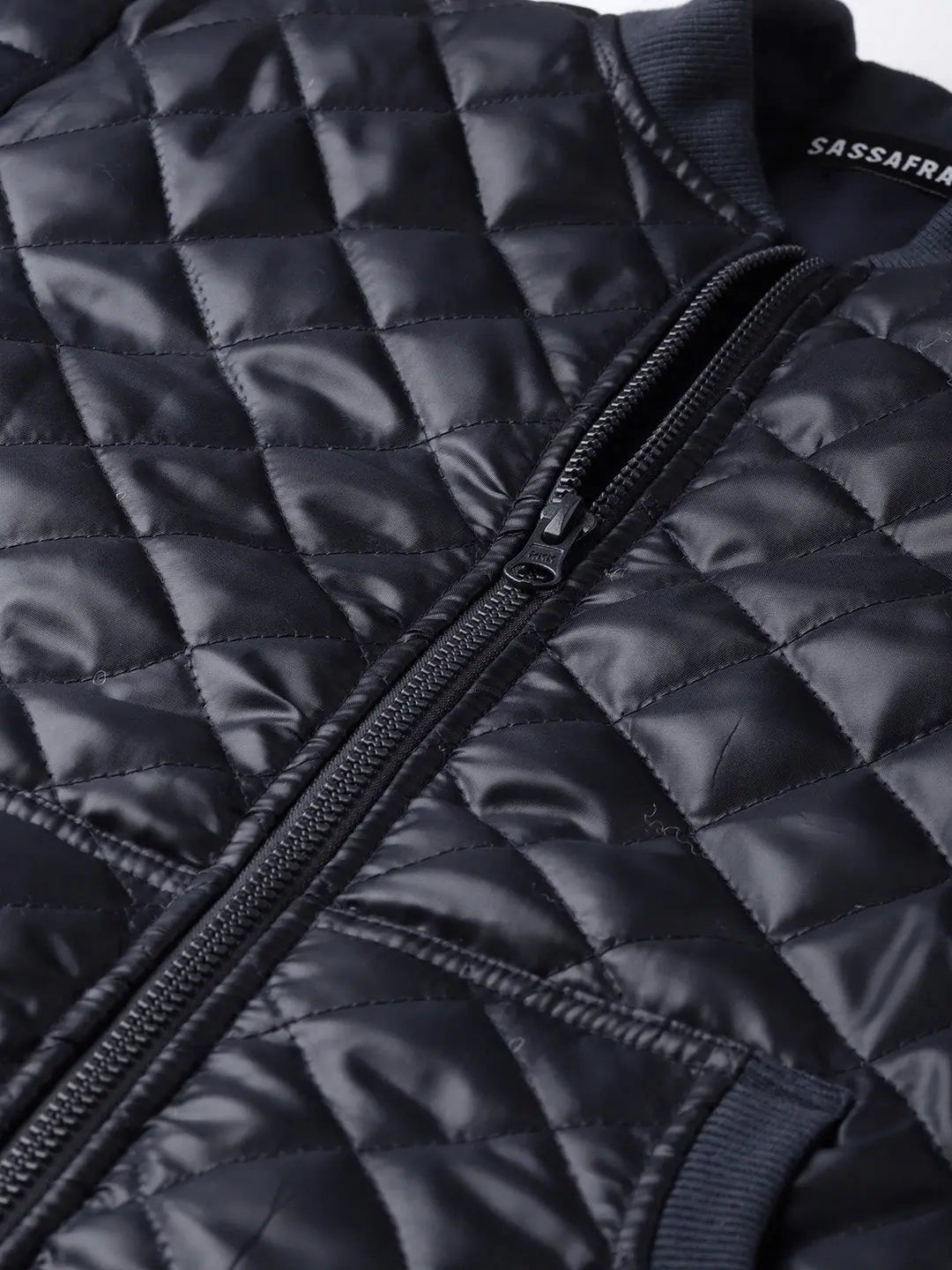 Navy Quilted Bomber Jacket - Trendy Women's Fashion Outerwear