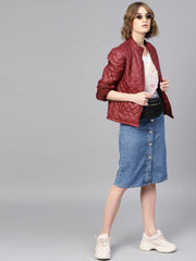Women Solid Burgundy Full Sleeve Jacket