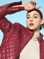 Women Solid Standard Burgundy Jacket