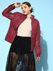 Women Solid Standard Burgundy Jacket