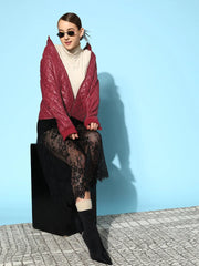 Women Solid Standard Burgundy Jacket