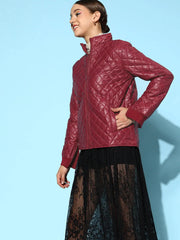 Women Solid Standard Burgundy Jacket