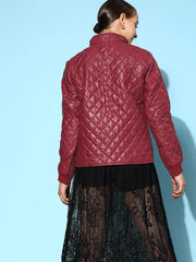 Women Solid Standard Burgundy Jacket