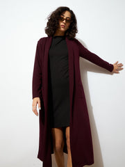 Women Burgundy Rib Longline Shrug-SFJCKT6229