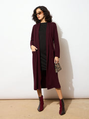 Women Burgundy Rib Longline Shrug-SFJCKT6229